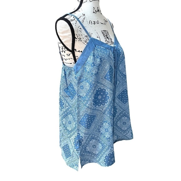 GiGiO USA Pattern Print Chambray Cotton Covered Button Tank S - Picture 5 of 8